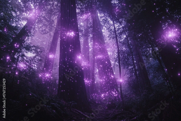 Fototapeta A celestial alignment causing the entire forest to glow with cosmic energy  