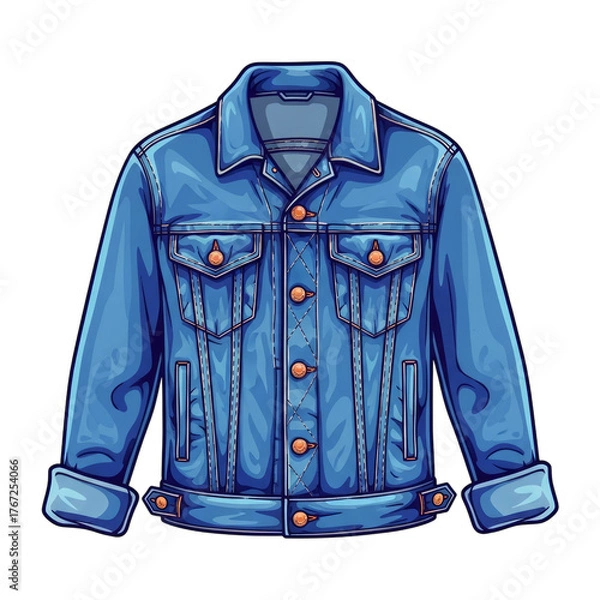 Fototapeta Blue denim jacket with copper buttons isolated on a transparent background