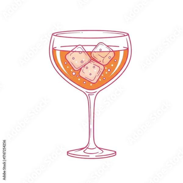 Obraz Line art drawing of an orange cocktail with ice cubes isolated on transparent background