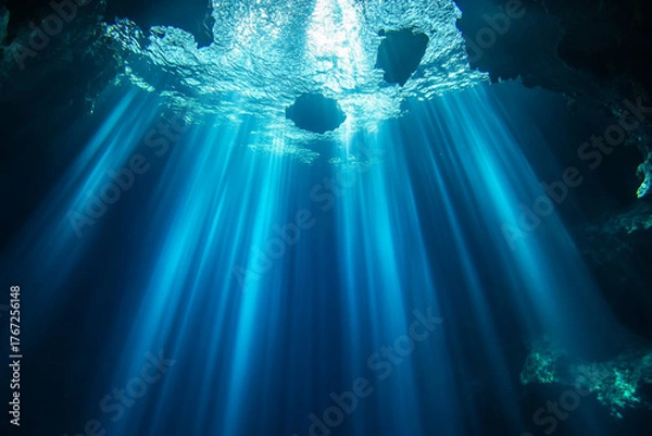 Obraz A deep, sapphire-blue cenote with crystal-clear water