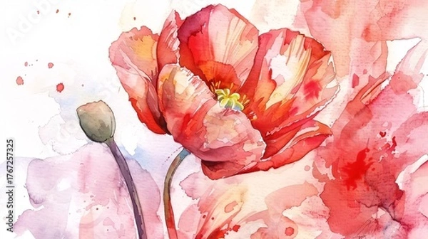 Obraz Beautiful watercolor flowers blend soft colors, creating a delicate and vibrant artwork.