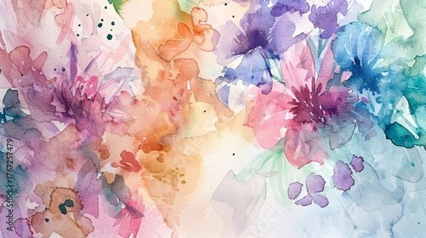 Fototapeta Beautiful watercolor flowers blend soft colors, creating a delicate and vibrant artwork.