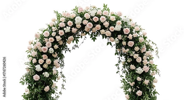 Fototapeta Floral wedding arch isolated on transparent background with pink and white roses