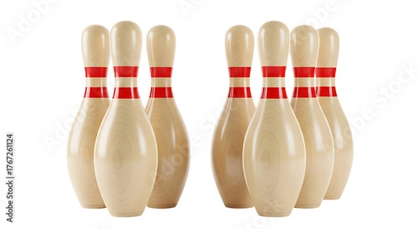 Fototapeta Bowling pins with red stripes isolated on transparent background for game