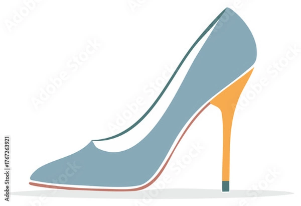 Obraz Elegant high heel shoe illustration with a pastel blue upper and striking orange heel in a stylized minimal vector.