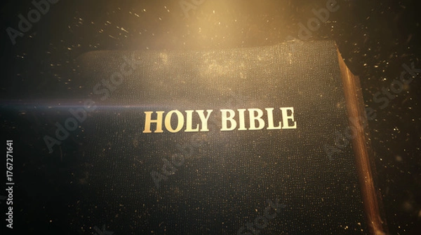 Fototapeta Sacred Words, Timeless Light: The venerable Holy Bible, bathed in ethereal light, its golden lettering whispering tales of faith and wisdom. A symbol of enduring spirituality, tradition, and guidance.