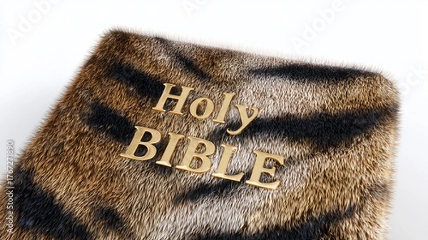 Fototapeta Sacred Words: A close-up view of the word Holy Bible inscribed on a book, invoking spirituality and faith.