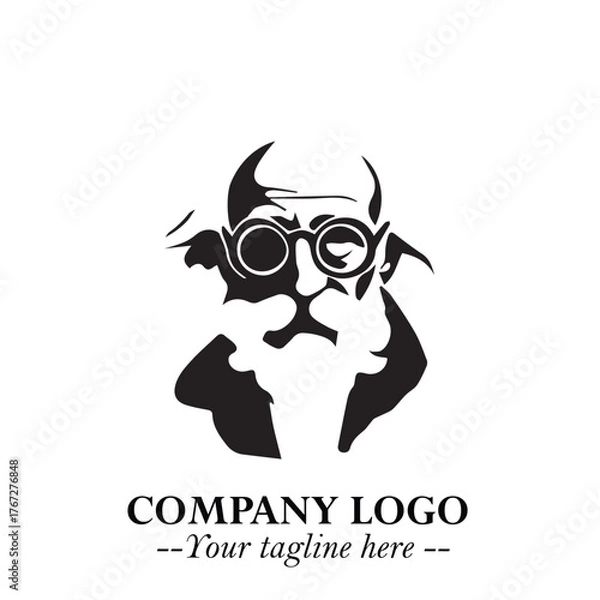 Obraz Intelligent Head of Professor Logo Symbol in Black on White Background with Modern Minimalist Design