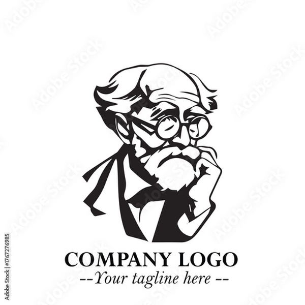 Fototapeta Intelligent Head of Professor Logo Symbol in Black on White Background with Modern Minimalist Design