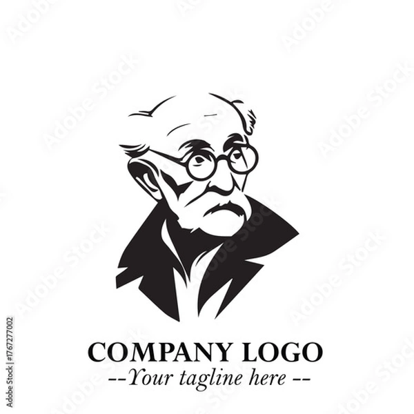 Fototapeta Intelligent Head of Professor Logo Symbol in Black on White Background with Modern Minimalist Design