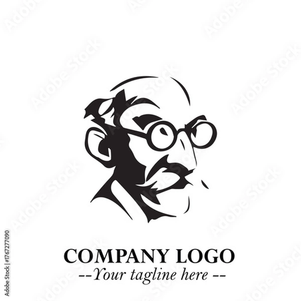 Fototapeta Intelligent Head of Professor Logo Symbol in Black on White Background with Modern Minimalist Design