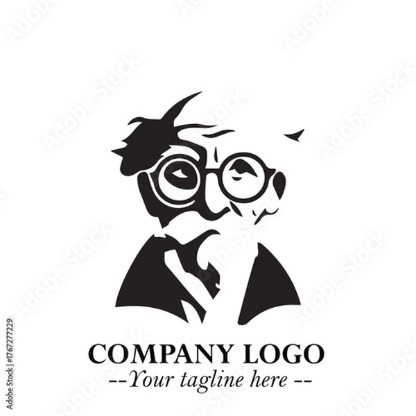 Fototapeta Intelligent Head of Professor Logo Symbol in Black on White Background with Modern Minimalist Design