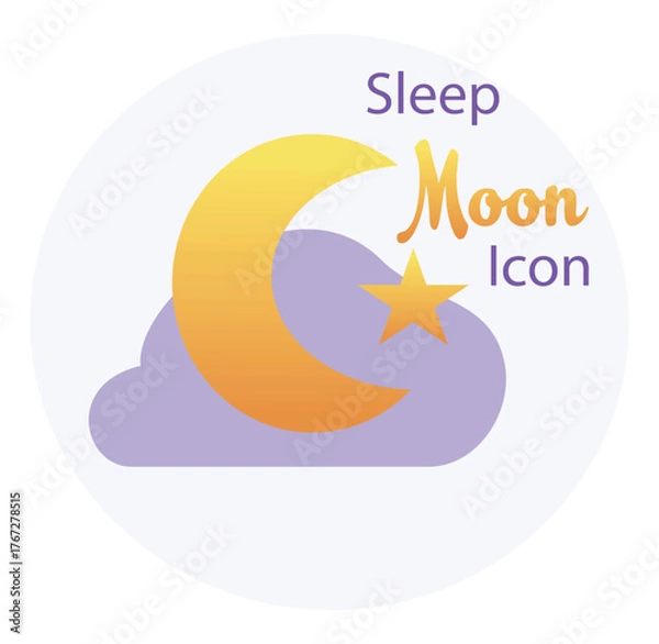 Fototapeta Sleep Moon with clouds icon in new style. Vector illustration.