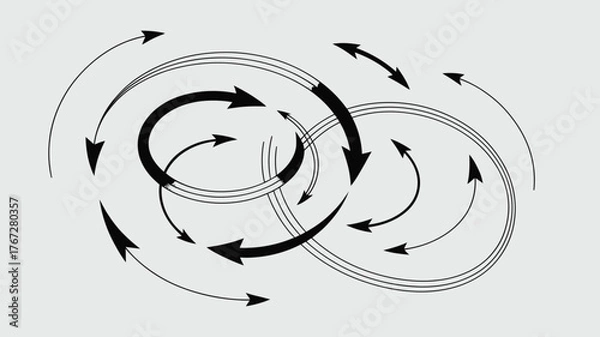 Fototapeta Dynamic interconnected arrows illustrate complex cycles, flow, and continuous movement in a modern abstract design