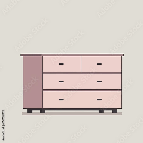 Fototapeta Elegant pink dresser with multiple drawers and side cabinet for storage.