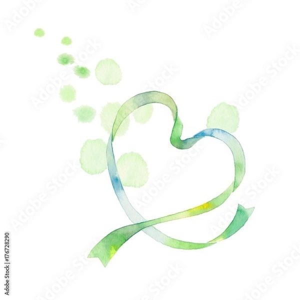 Obraz ハートリボン、グリーン、水玉