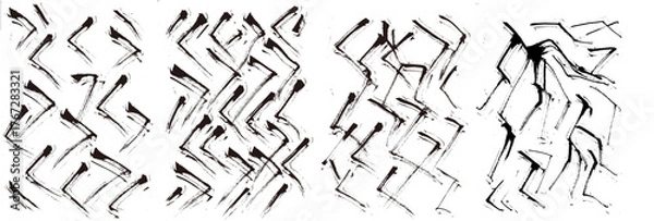 Obraz 筆ブラシジグザグパターンベクター（抽象的な墨の線デザイン）Brush Zigzag Pattern Vector – Abstract Ink Line Design

