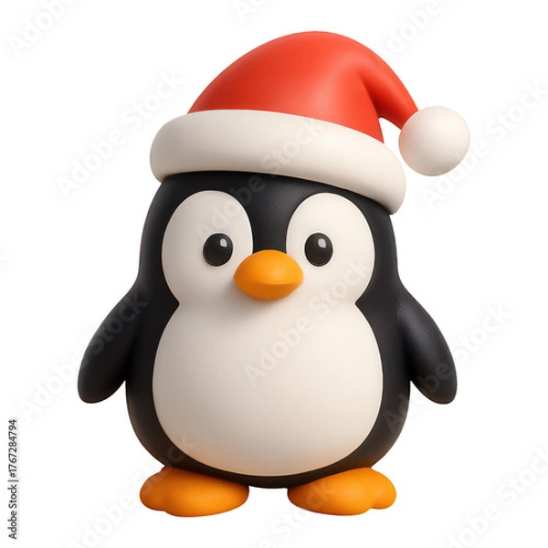 Fototapeta Festive Cartoon Penguin Icon - Simple 3D Holiday Decoration