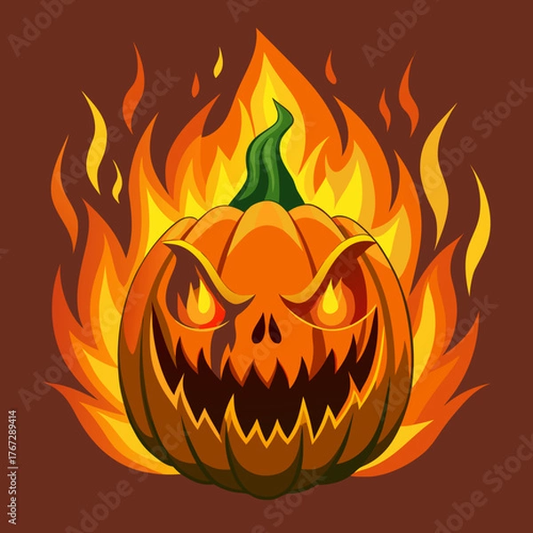 Fototapeta Scary burning jack o lantern halloween vector illustration scalable graphics for spooky designs silhouette vector illustration white background
