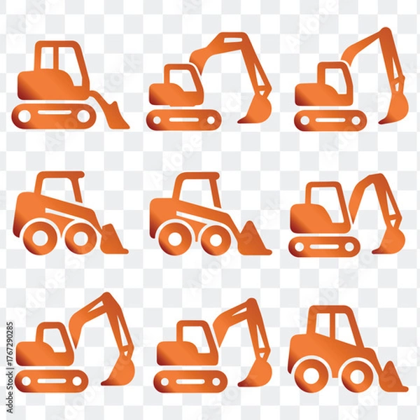 Fototapeta  Construction Vehicles and Heavy Machinery Icon Set.