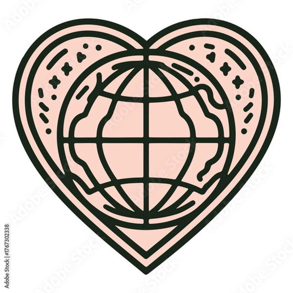 Fototapeta Iconic love for the world with this line art globe in a heart design, perfect for eco causes
