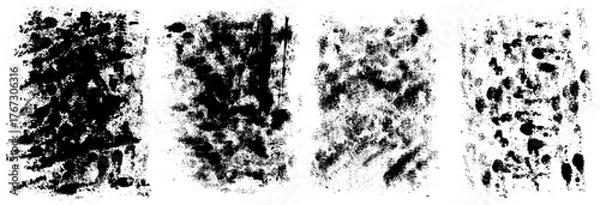 Obraz グランジブラシテクスチャセットベクター（インクの擦れとスプラッター）Grunge Brush Texture Set Vector – Ink Smudge and Splatter
