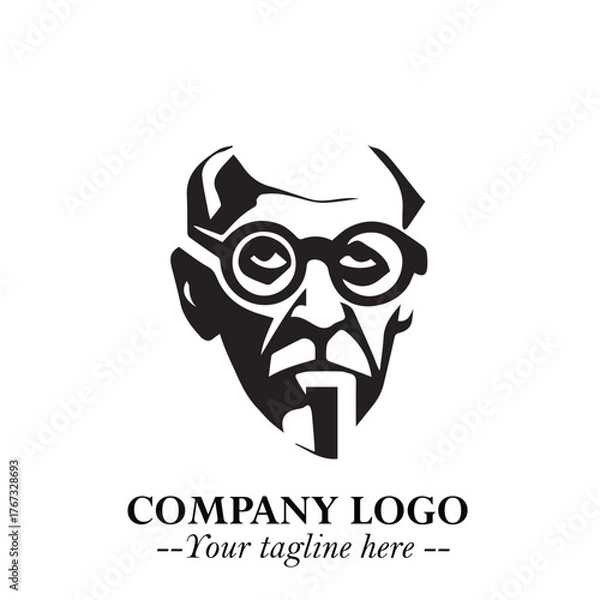 Fototapeta Intelligent Head of Professor Logo Symbol in Black on White Background with Modern Minimalist Design