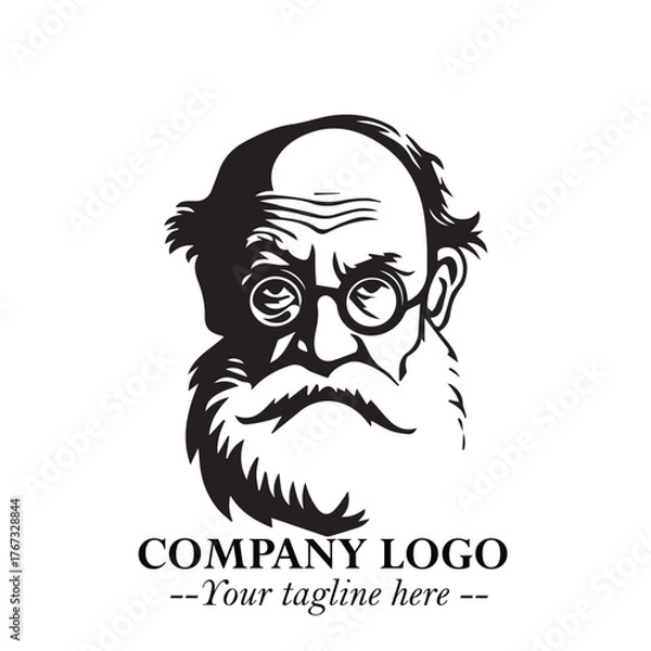 Fototapeta Intelligent Head of Professor Logo Symbol in Black on White Background with Modern Minimalist Design