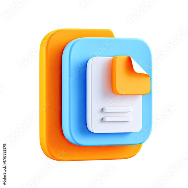 Fototapeta 3D icon of stacked folders, containing a document with a sticky note