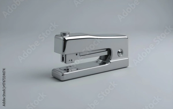 Fototapeta Sleek chrome stapler gleaming on a clean backdrop, perfect for modern office and professional design