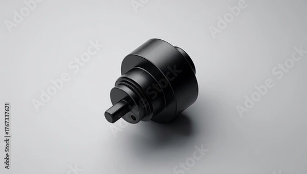 Obraz Black, cylindrical mechanical component, angled, on a light gray surface