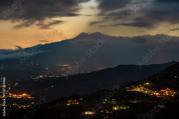 Fototapeta View of Mt Etna during sunset in Sicily, Italy