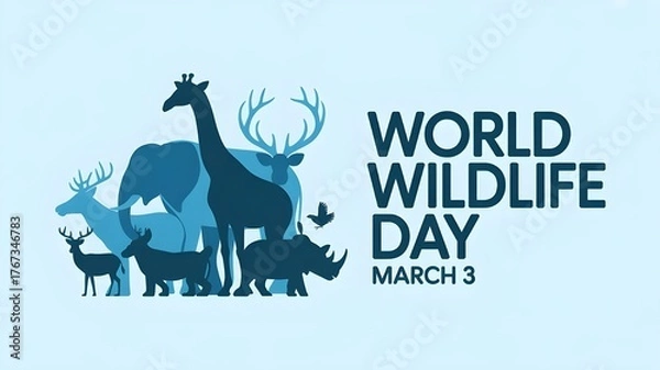 Fototapeta World Wildlife Day Poster with blue silhouettes of wild animals icon vector. Wild animals silhouette set. Environmental icon vector. Group of animals icon. Wildlife Day Poster, March 3. Important day