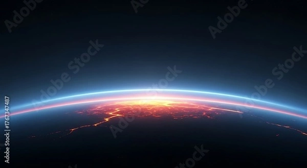 Fototapeta Earths horizon glows with city lights, showcasing the beauty of our planet at night
