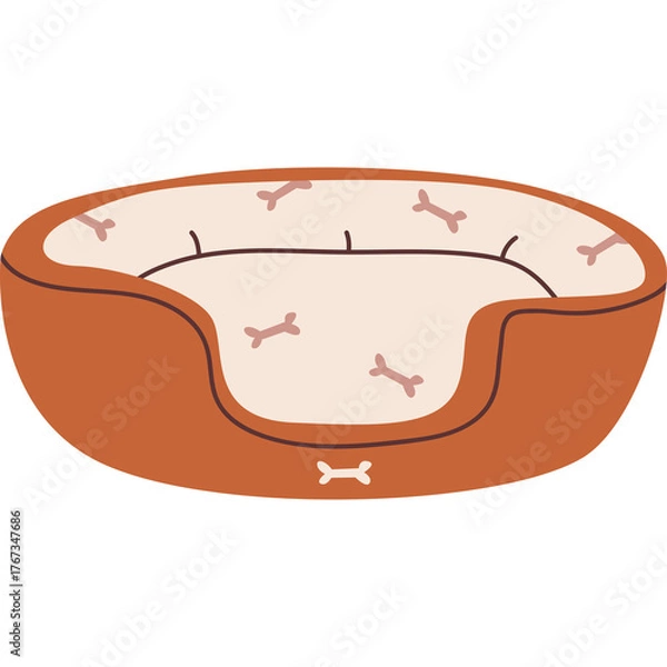 Obraz Cozy Brown Dog Bed with Light Beige Interior Featuring Small Bone Pattern and White Bone Detail on the Front Against a Transparent Background