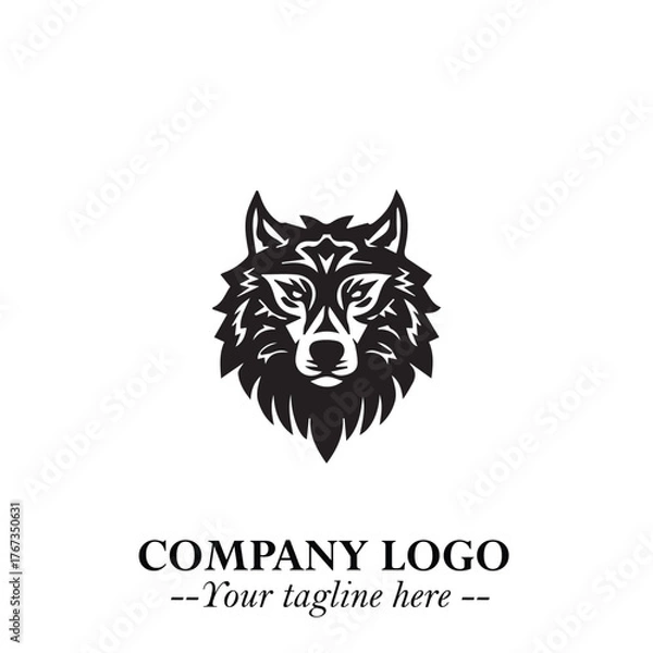 Obraz Fierce Head of Wolf Logo Symbol in Black on White Background with Bold Minimalist Modern Design