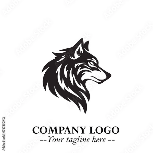 Obraz Fierce Head of Wolf Logo Symbol in Black on White Background with Bold Minimalist Modern Design