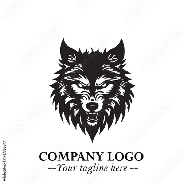 Obraz Fierce Head of Wolf Logo Symbol in Black on White Background with Bold Minimalist Modern Design