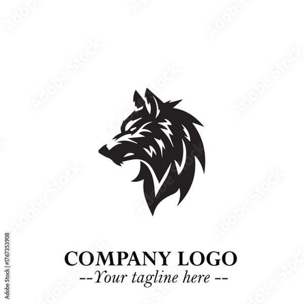 Fototapeta Fierce Head of Wolf Logo Symbol in Black on White Background with Bold Minimalist Modern Design