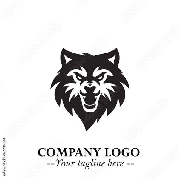 Fototapeta Fierce Head of Wolf Logo Symbol in Black on White Background with Bold Minimalist Modern Design