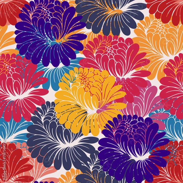 Fototapeta Floral seamless pattern with colorful flowers on a white background. Vector floral print.
