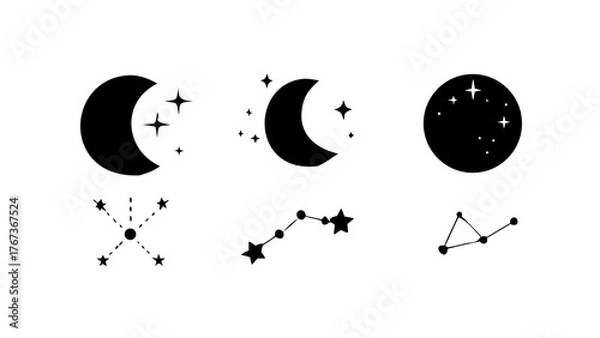 Fototapeta Vector art of a mesmerizing collection of moon and star illustrations, , evoking a sense of wonder and celestial beauty, ideal for astronomy enthusiasts and dreamy designs