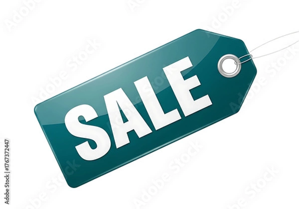 Fototapeta 3d illustration of a teal sale tag with the word sale in white letters, isolated on a transparent background on transparent background