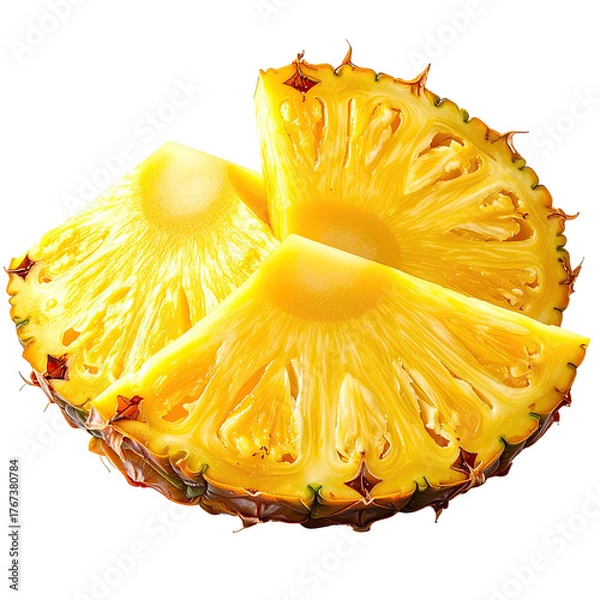 Obraz Close-up of three golden pineapple slices, showcasing the fruit's vibrant texture and detail