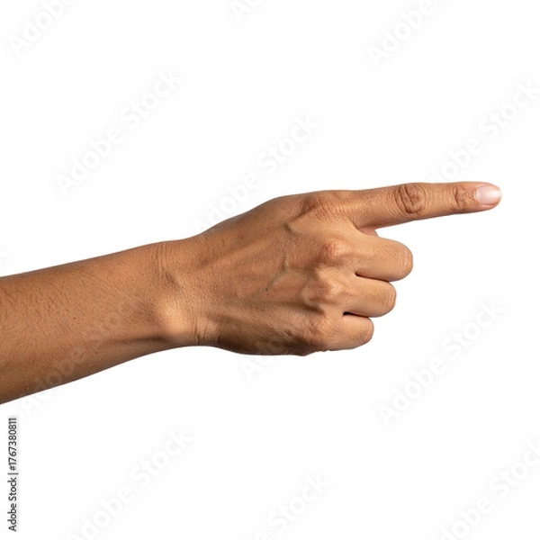 Obraz A human hand, arm extended, index finger pointing right, with a black background