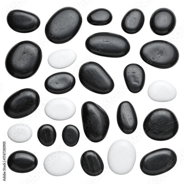 Obraz Smooth, dark and white rounded stones arranged on a black background