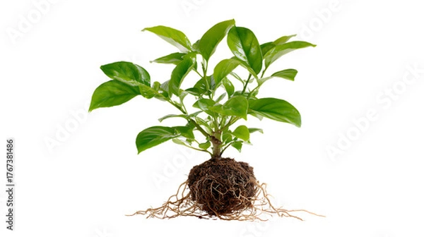Fototapeta Young plant with roots isolated on transparent background