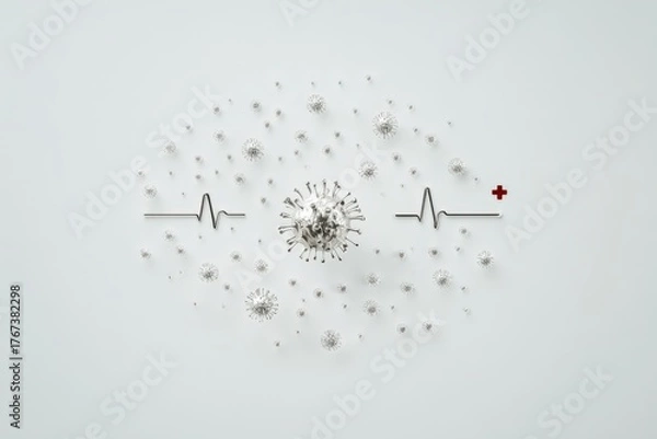 Fototapeta Intricate representation of digital health monitoring illustrated with 3D virus models and vital signs symbolizing the intersection of medical technology and biological awareness