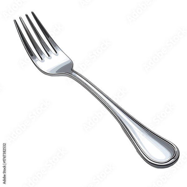 Obraz A close-up illustration of a shiny, silver-colored fork, positioned diagonally
