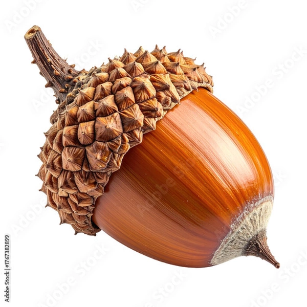 Obraz Close-up of a single, detailed acorn on a transparent background. Nut with textured cap